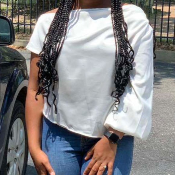 Classic Solid One Shoulder Ruched Blouse - Picture 9 of 12